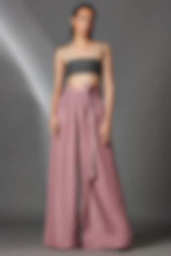 Mauve Linen Wide-Legged Trousers by Chola