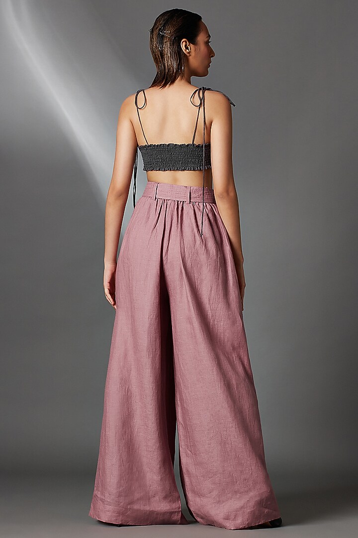 Mauve Linen Wide-Legged Trousers by Chola at Pernia's Pop Up Shop