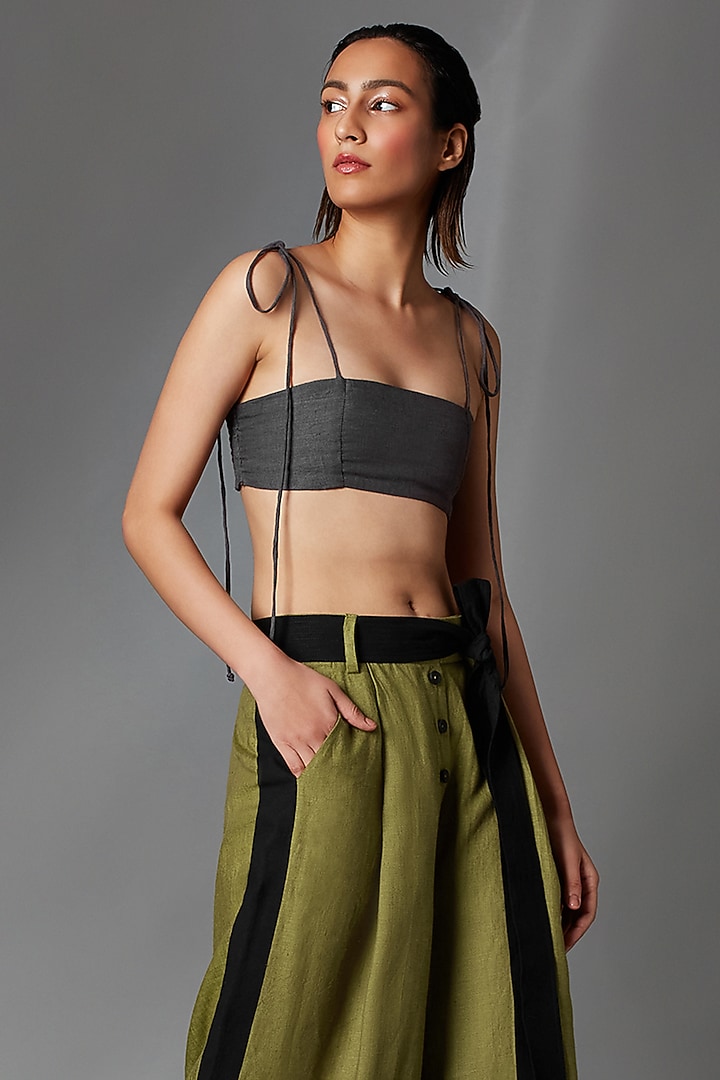 Matcha Green Linen Pleated Trousers by Chola at Pernia's Pop Up Shop