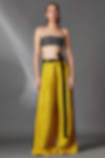 Mustard Linen Pleated Trousers With Belt by Chola