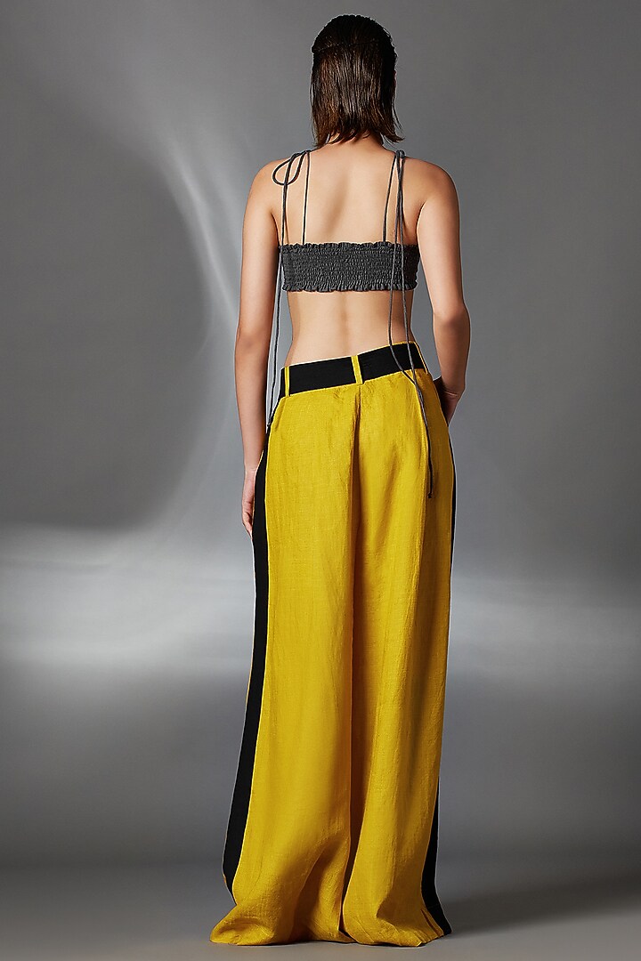 Mustard Linen Pleated Trousers With Belt by Chola at Pernia's Pop Up Shop