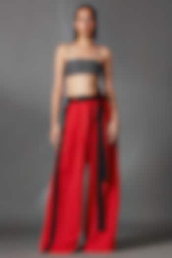 Red Linen Pleated Trousers With Belt by Chola