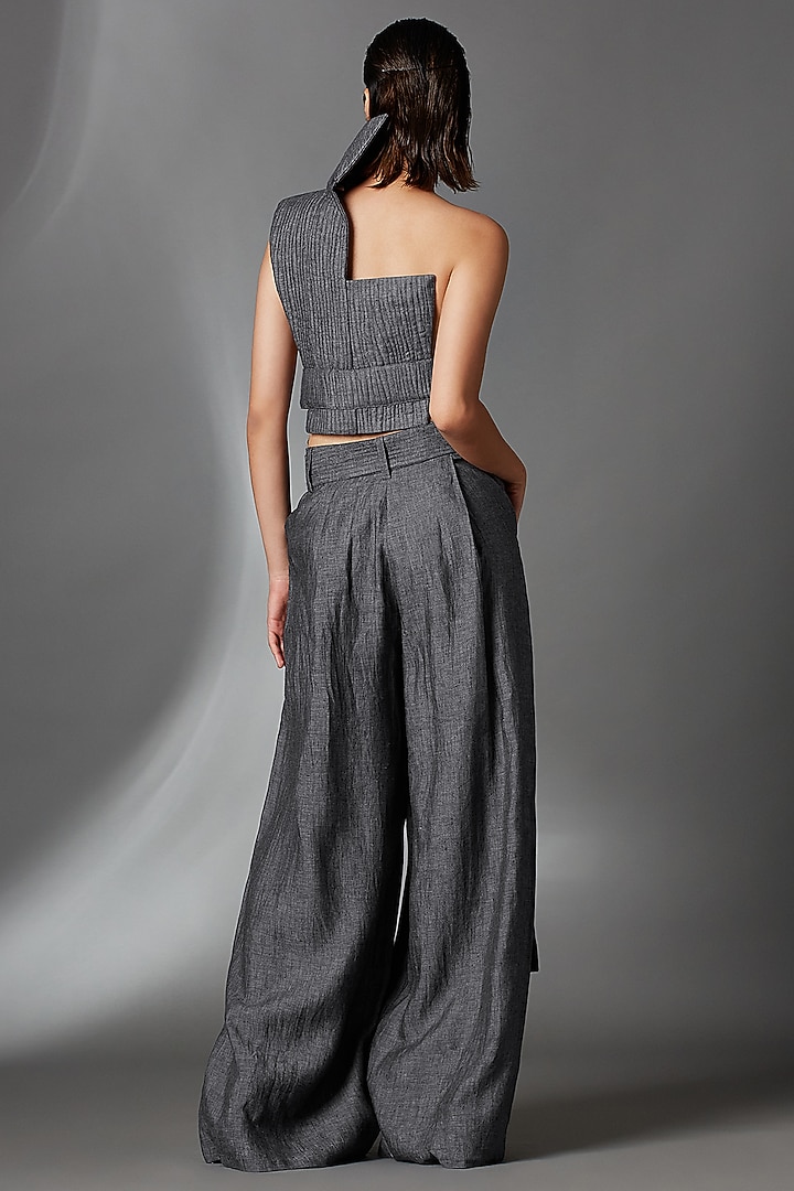 Steel Grey Linen Pleated Trousers by Chola at Pernia's Pop Up Shop