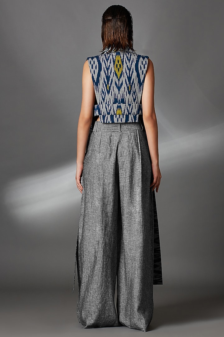 Ash Grey Linen Pleated Trousers With Belt by Chola at Pernia's Pop Up Shop