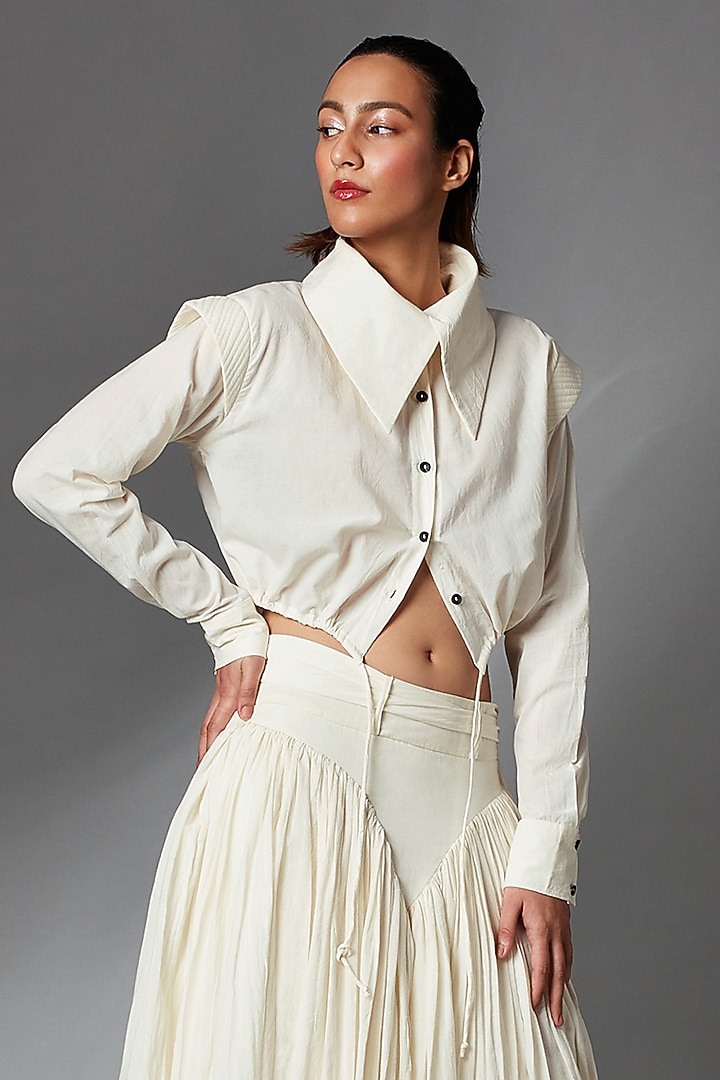 White Organic Cotton Crop Shirt by Chola at Pernia's Pop Up Shop