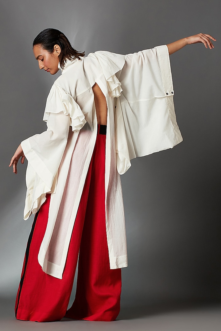 White Organic Cotton High-Low Shirt by Chola at Pernia's Pop Up Shop