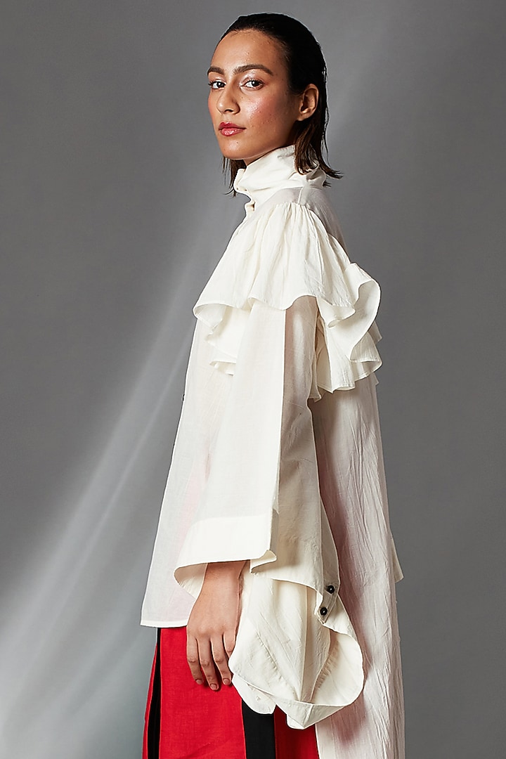 White Organic Cotton High-Low Shirt by Chola at Pernia's Pop Up Shop
