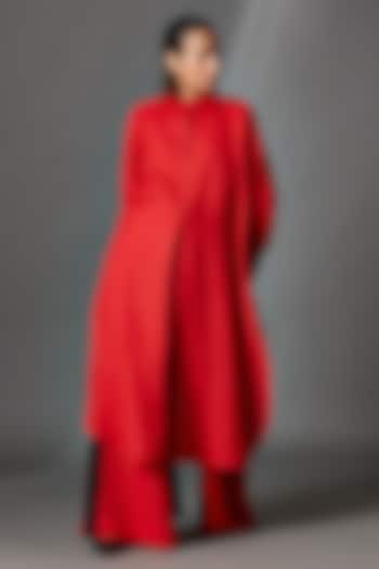 Red Linen Box Pleated Shirt by Chola