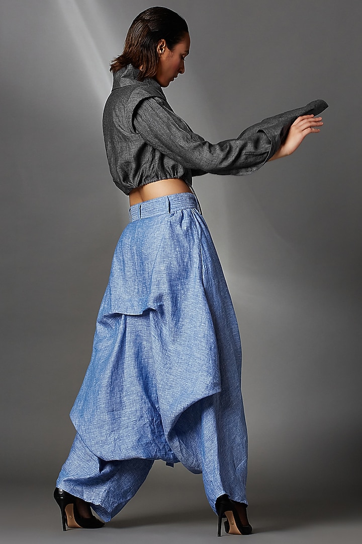 Steel Grey Linen Crop Shirt by Chola at Pernia's Pop Up Shop