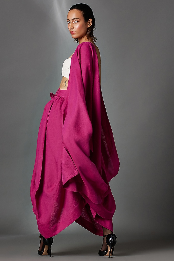 Berry Pink Linen Skirt With Belt by Chola at Pernia's Pop Up Shop