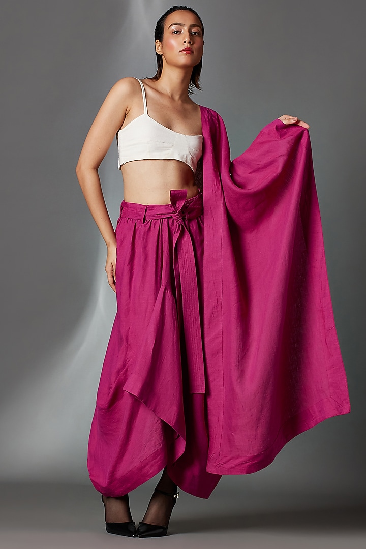 Berry Pink Linen Skirt With Belt by Chola at Pernia's Pop Up Shop