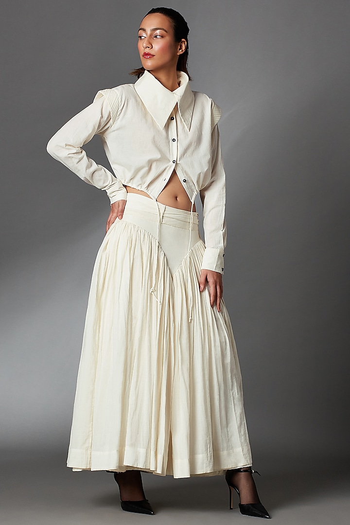 White Organic Cotton Midi Skirt With Belt by Chola at Pernia's Pop Up Shop