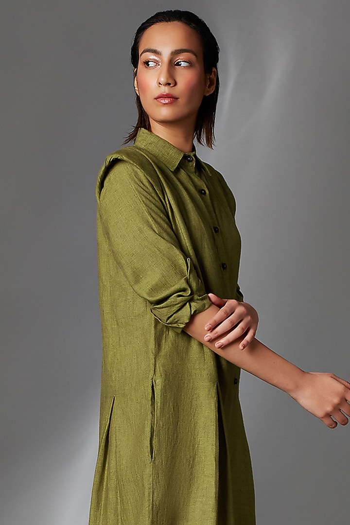 Matcha Green Linen Pleated Jumpsuit by Chola at Pernia's Pop Up Shop