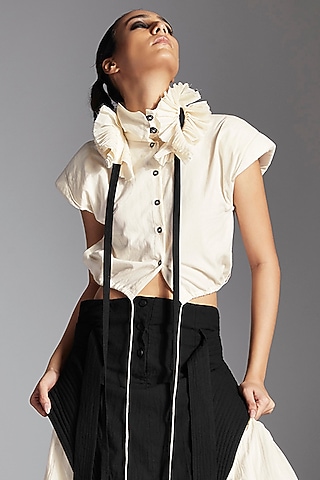 White Organic Cotton Crop Shirt by Chola
