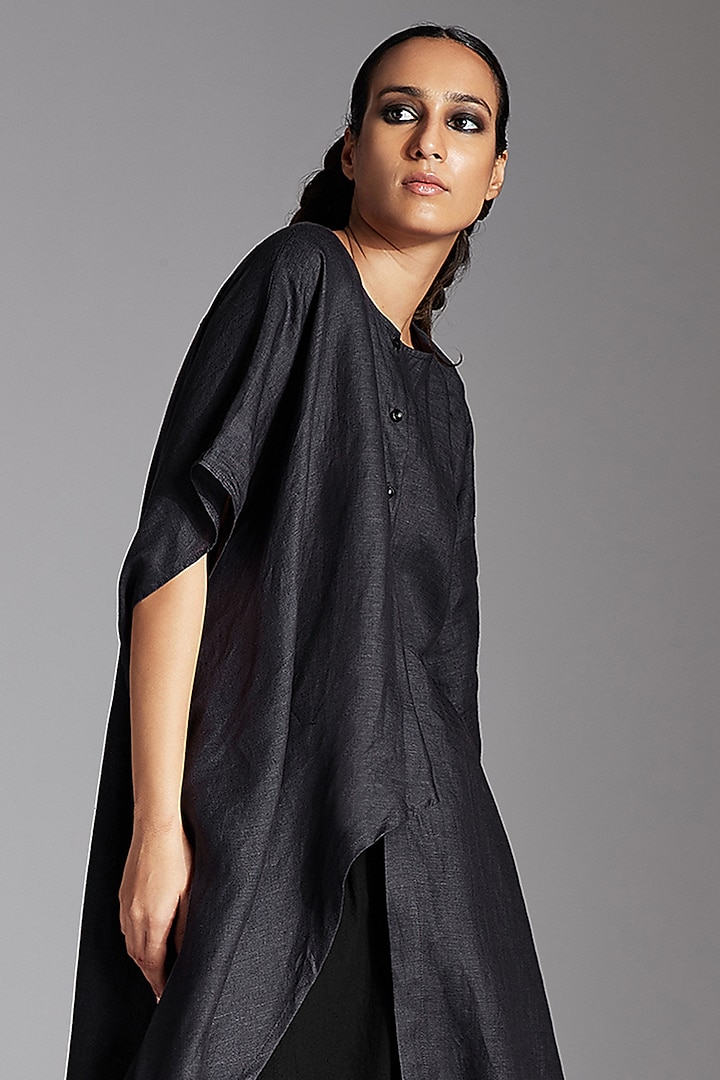 Slate Grey Linen Kaftan Style Shirt by Chola at Pernia's Pop Up Shop
