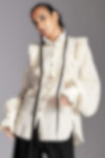 White Organic Cotton Ruffled Shirt by Chola at Pernia's Pop Up Shop