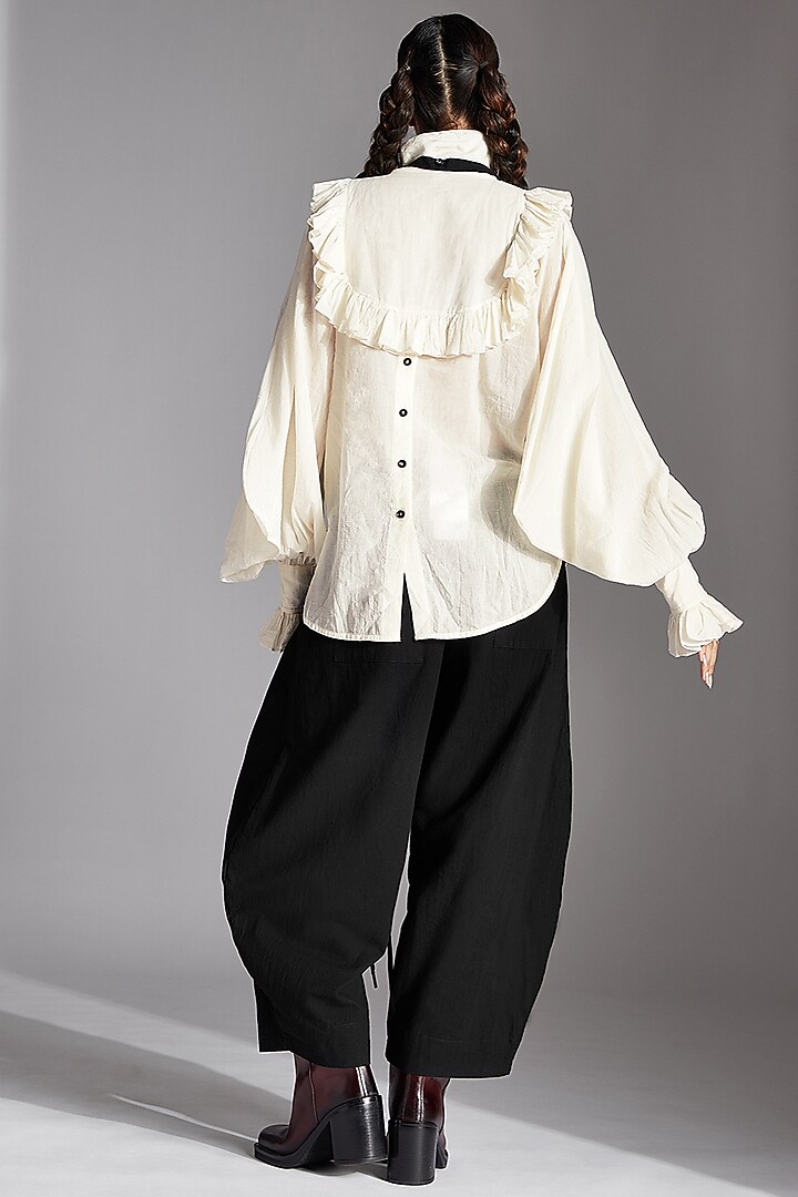 White Organic Cotton Ruffled Shirt by Chola at Pernia's Pop Up Shop