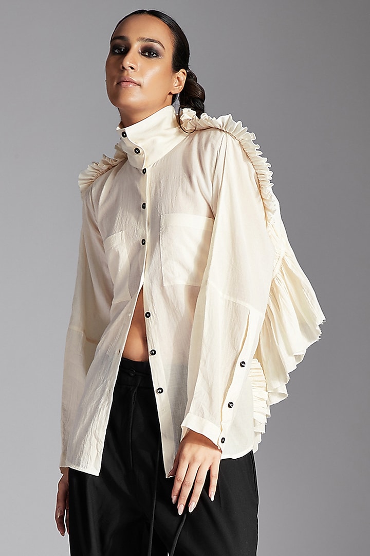 White Organic Cotton Backless Frill Shirt by Chola at Pernia's Pop Up Shop
