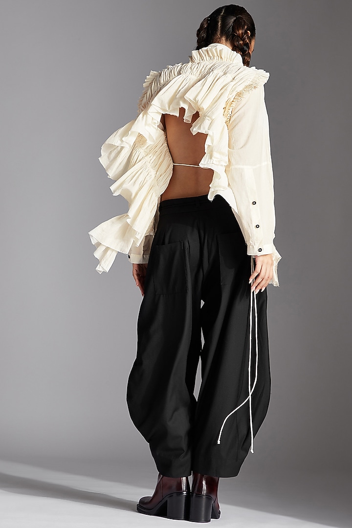 White Organic Cotton Backless Frill Shirt by Chola at Pernia's Pop Up Shop
