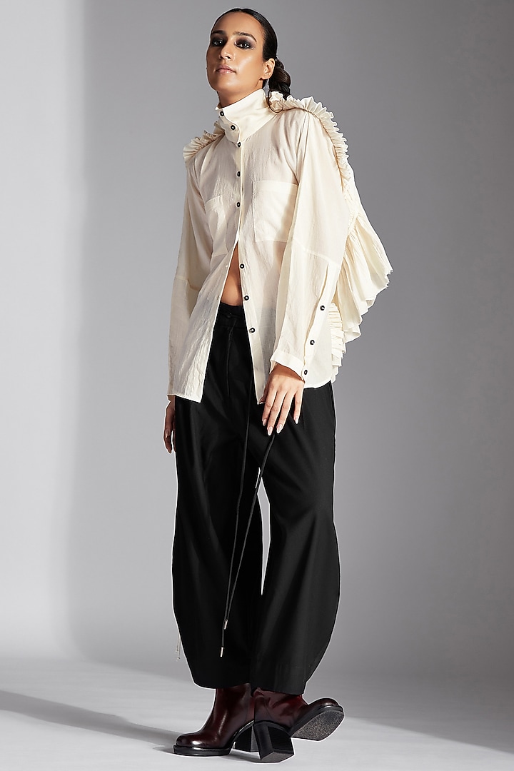 White Organic Cotton Backless Frill Shirt by Chola at Pernia's Pop Up Shop
