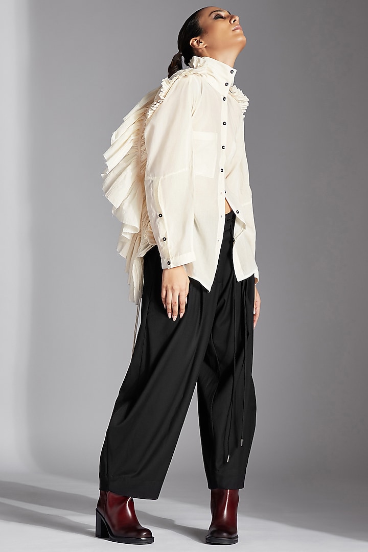White Organic Cotton Backless Frill Shirt by Chola at Pernia's Pop Up Shop