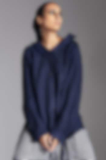 Blue Linen Two-Way Style Shirt by Chola at Pernia's Pop Up Shop