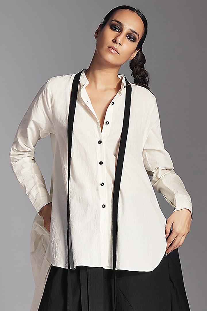 White Organic Cotton Deconstructed Shirt by Chola at Pernia's Pop Up Shop