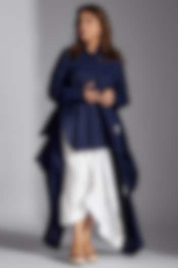 Blue Linen Deconstructed Shirt by Chola at Pernia's Pop Up Shop