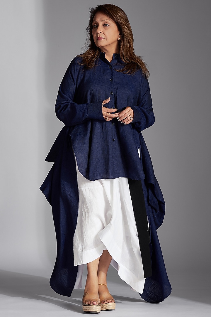 Blue Linen Deconstructed Shirt by Chola at Pernia's Pop Up Shop