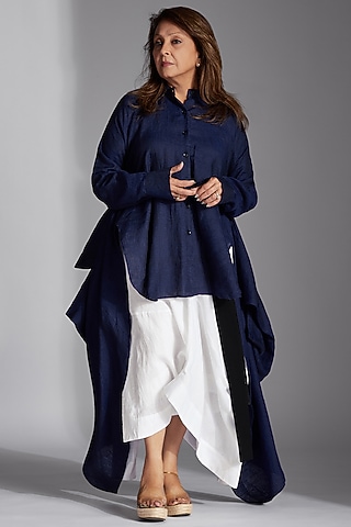 Blue Linen Deconstructed Shirt by Chola