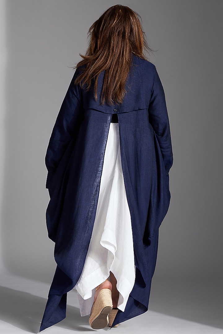Blue Linen Deconstructed Shirt by Chola at Pernia's Pop Up Shop