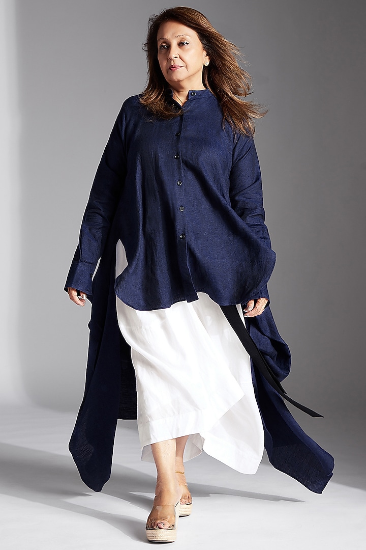 Blue Linen Deconstructed Shirt by Chola at Pernia's Pop Up Shop