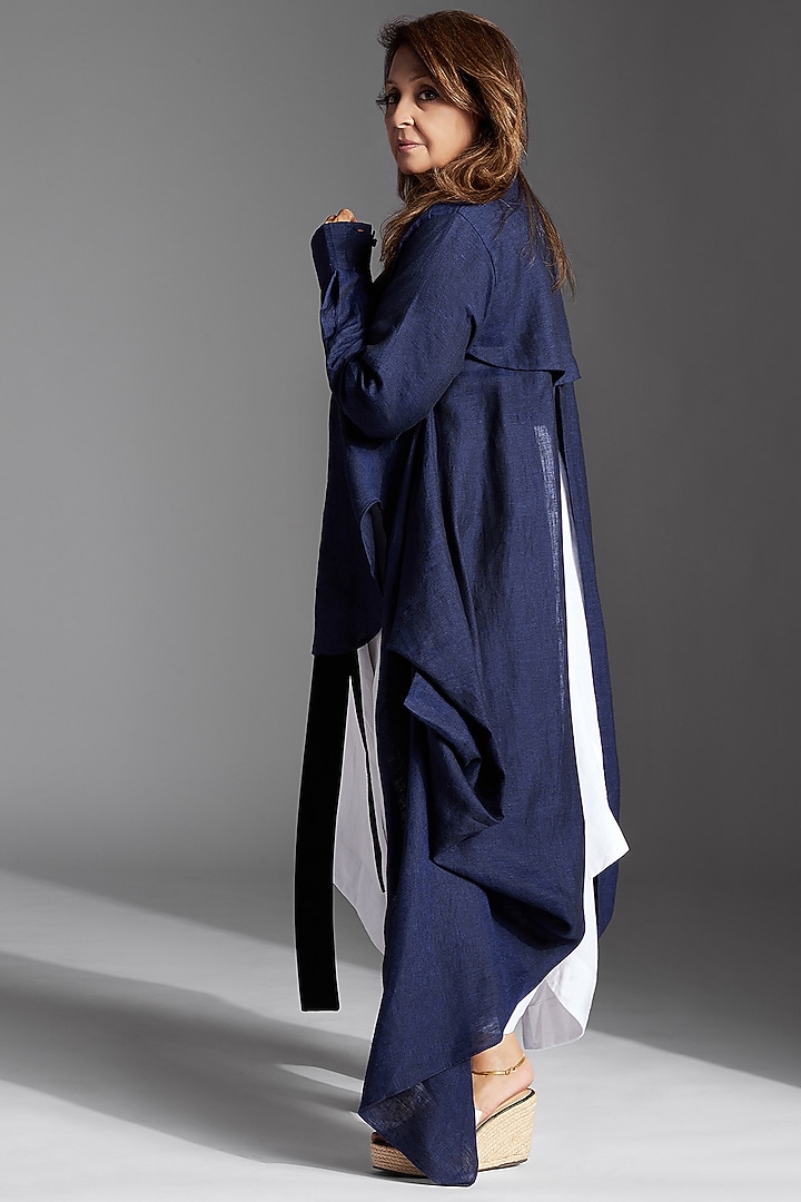 Blue Linen Deconstructed Shirt by Chola at Pernia's Pop Up Shop