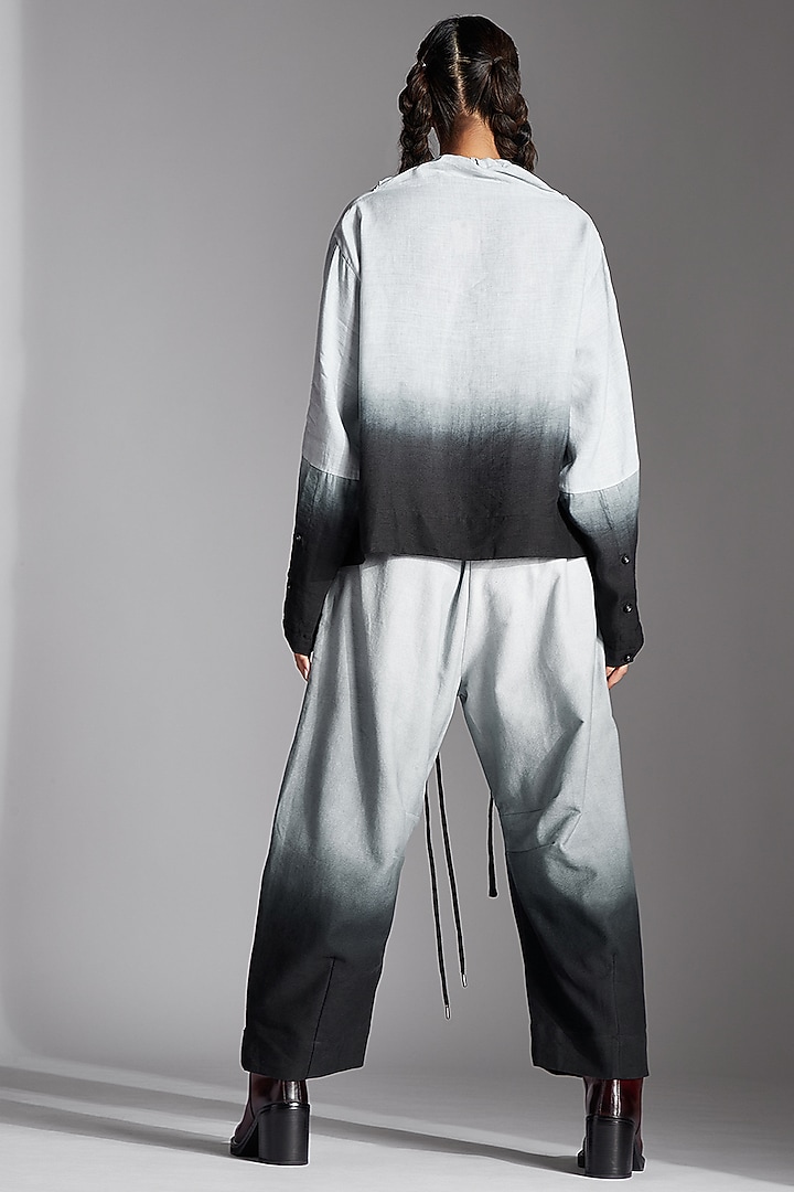 Black Linen Crop Barrel Shape Shirt by Chola at Pernia's Pop Up Shop