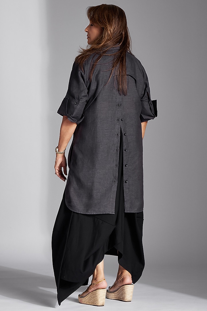 Slate Grey Linen High-Low Shirt by Chola at Pernia's Pop Up Shop
