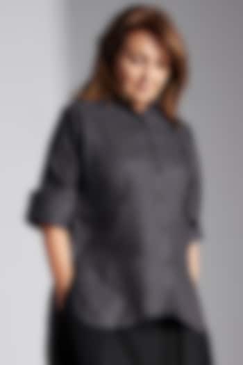 Slate Grey Linen High-Low Shirt by Chola at Pernia's Pop Up Shop