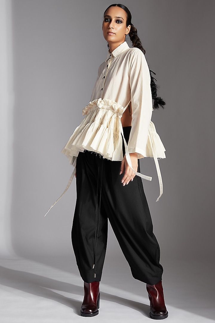 White Organic Cotton Cropped Shirt by Chola at Pernia's Pop Up Shop