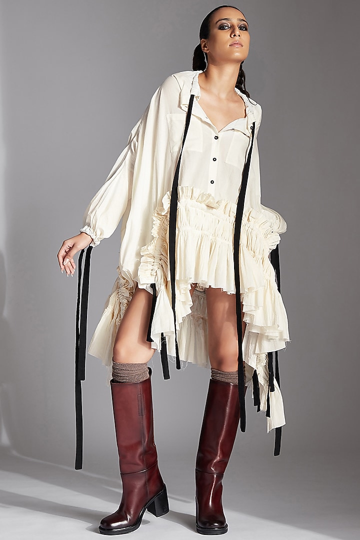 White Organic Cotton Deconstructed Shirt by Chola at Pernia's Pop Up Shop