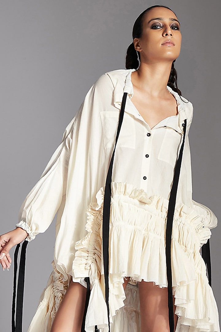 White Organic Cotton Deconstructed Shirt by Chola at Pernia's Pop Up Shop