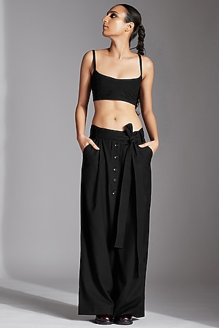 Black Organic Cotton Low-Crotch Trousers by Chola