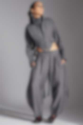 Grey Linen Barrel Trousers by Chola at Pernia's Pop Up Shop