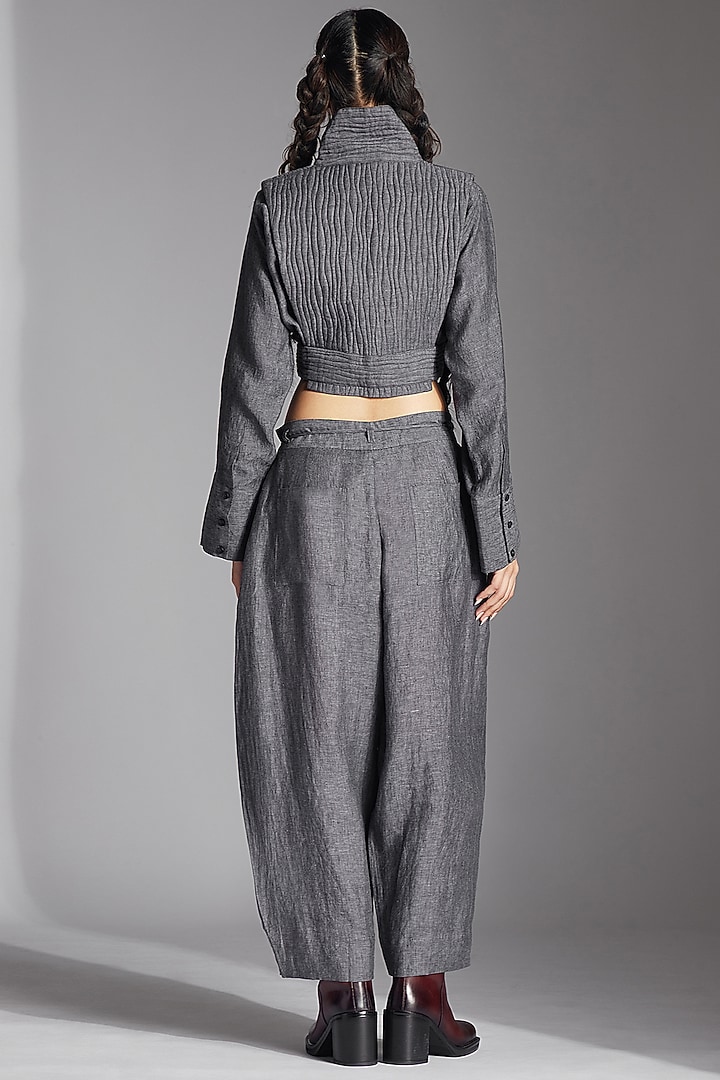 Grey Linen Barrel Trousers by Chola at Pernia's Pop Up Shop