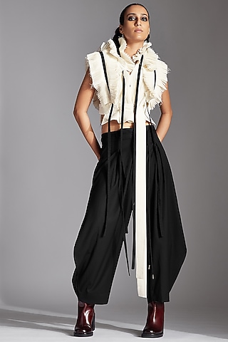 Black Linen Barrel Trousers by Chola