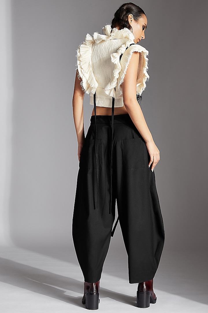 Black Linen Barrel Trousers by Chola at Pernia's Pop Up Shop