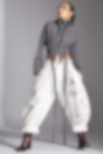 White Cotton Denim Printed Barrel Trousers by Chola at Pernia's Pop Up Shop