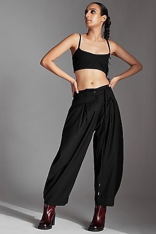 Black Organic Cotton Barrel Trousers by Chola
