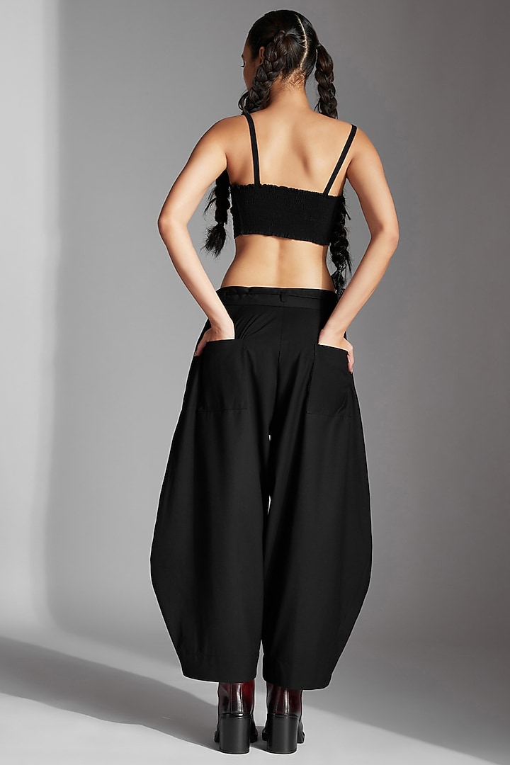 Black Organic Cotton Barrel Trousers by Chola at Pernia's Pop Up Shop