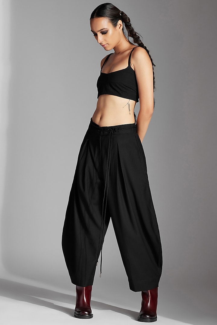 Black Organic Cotton Barrel Trousers by Chola at Pernia's Pop Up Shop