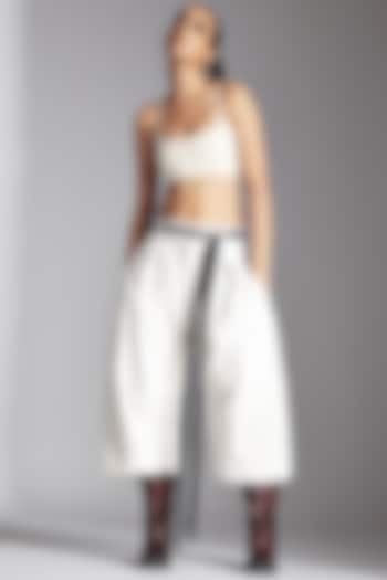 White Cotton Denim Barrel Trousers by Chola at Pernia's Pop Up Shop