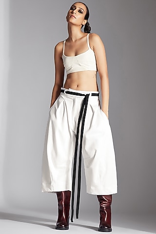 White Cotton Denim Barrel Trousers by Chola